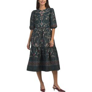 MARCHESA Midi A Line Tiered Dress